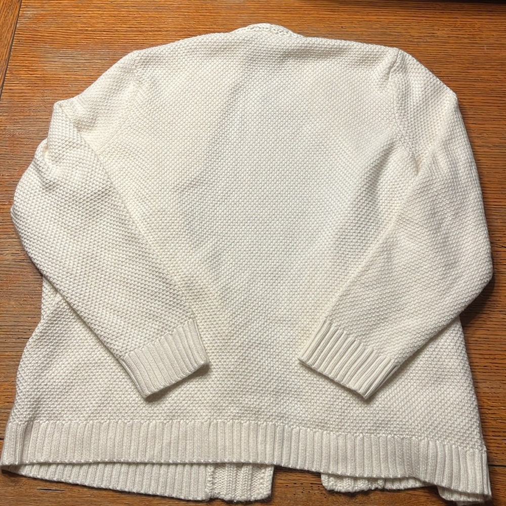 Talbots Cream Cable-Trim Open Front Cardigan - Picture 7 of 9